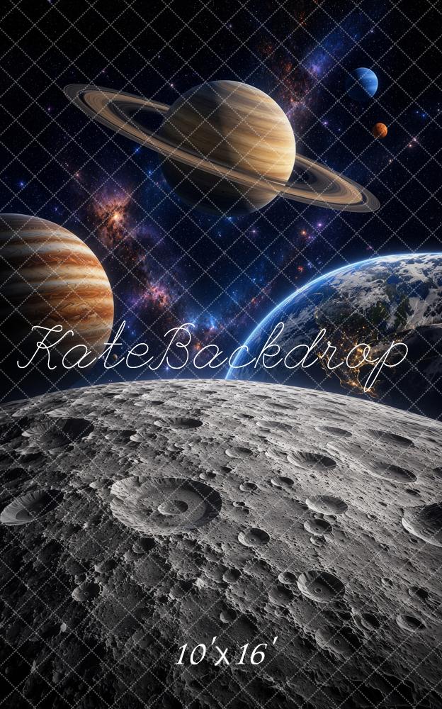 Kate Sweep Space Saturn Moon Earth Galaxy Printed Backdrop Designed by Ashley Ward