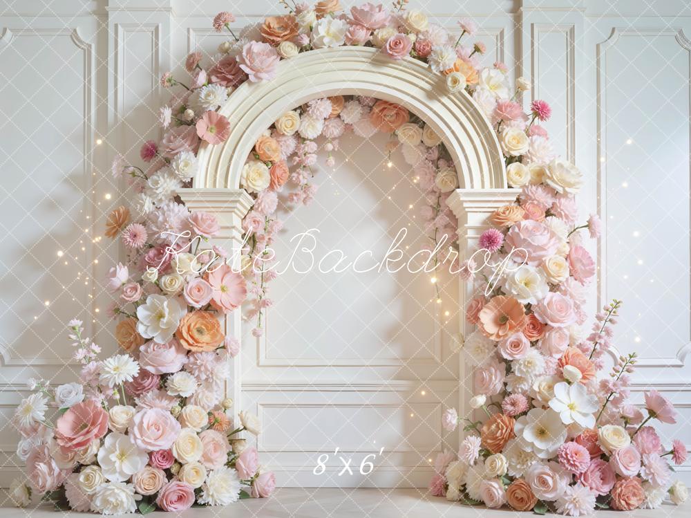 Kate Spring Flower Arch Pink White Roses Wall Backdrop Designed by Mini MakeBelieve