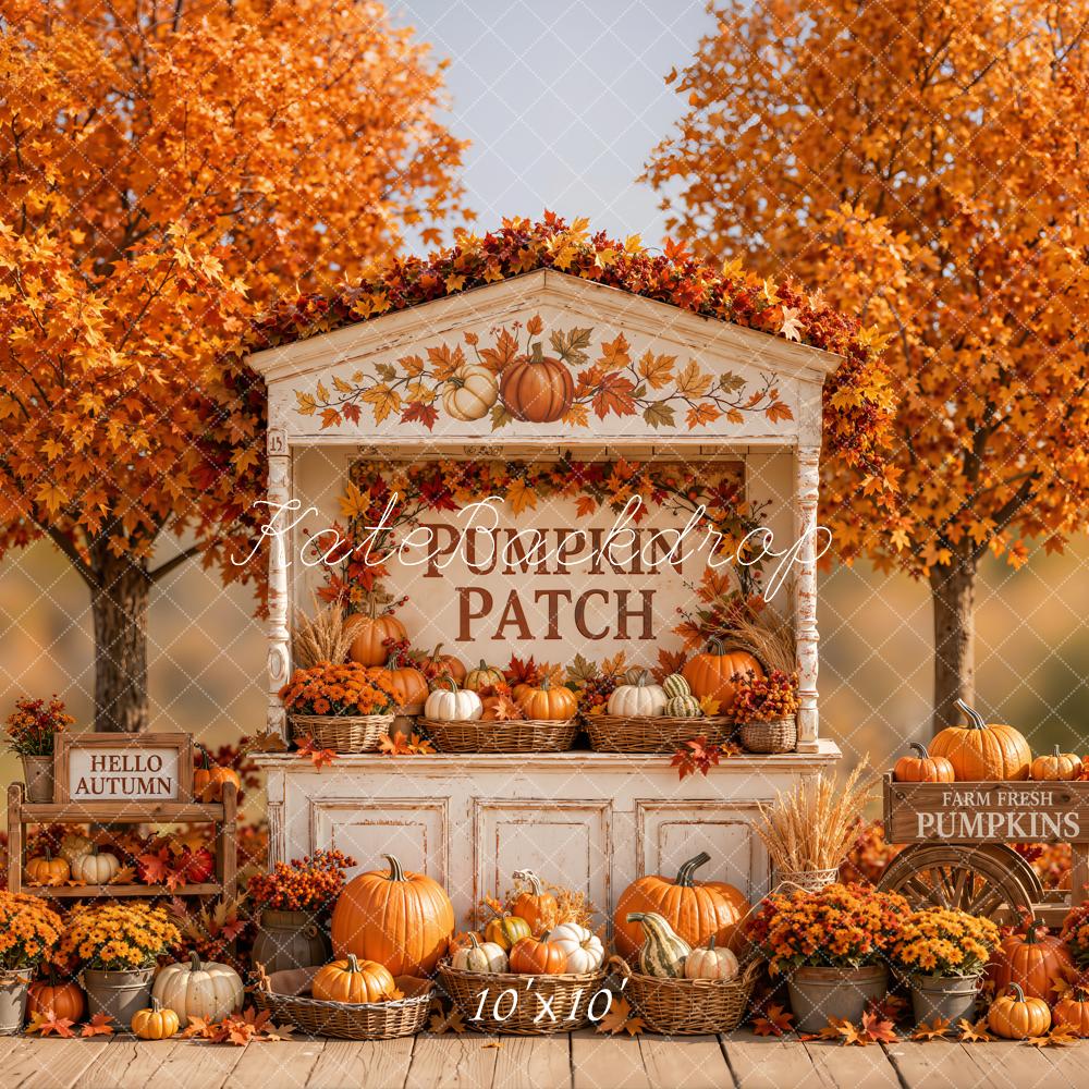 Kate Fall Pumpkin Patch Harvest Maple Tree Printed Backdrop Designed by Emetselch