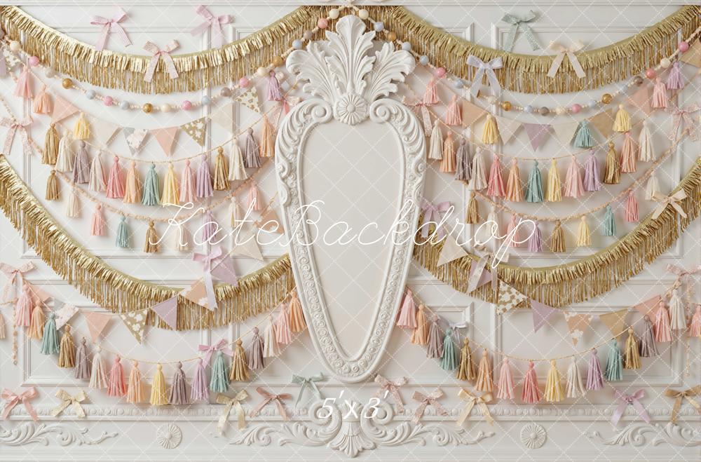 Kate Pastel Tassel Garland Bunting Panel Wall Backdrop Designed by Mini MakeBelieve