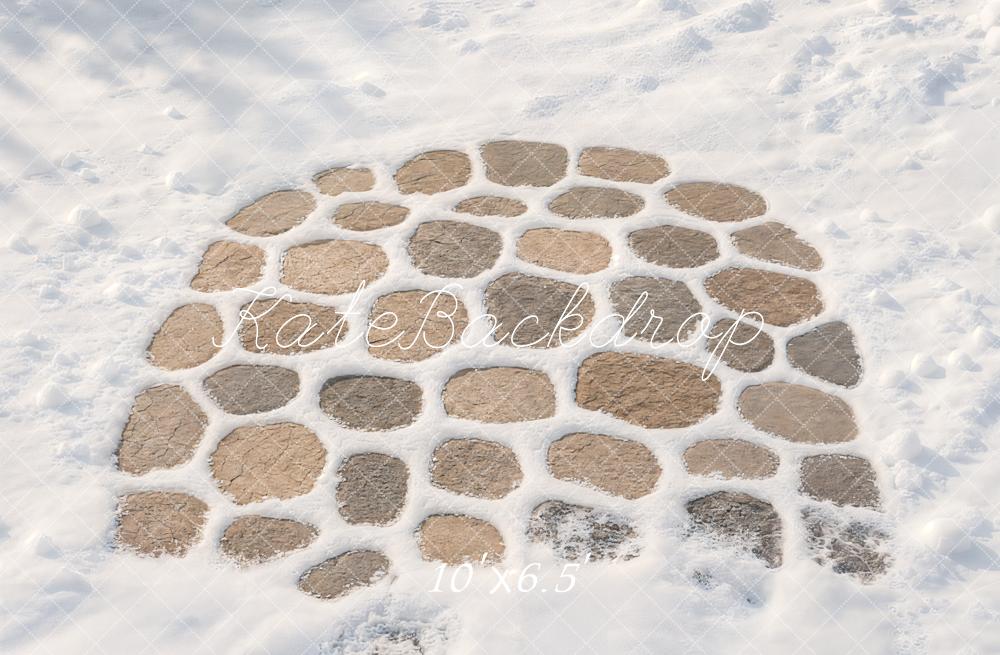 Kate Winter White Snowy Cobblestone Path Floor Printed Backdrop Designed by Kate Image
