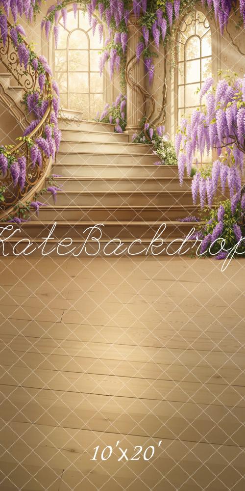 Kate Spring Prom Cascading Stairs Purple Wisteria Windows Printed Backdrop Designed by Chain Photography