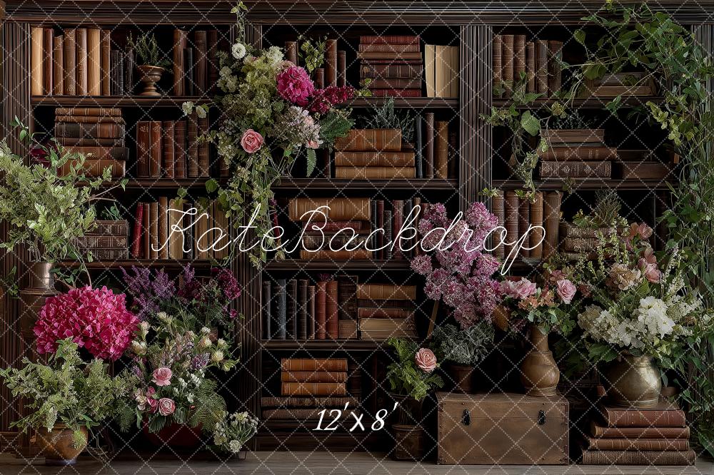 Kate Bookshelf Flower Arch Printed Backdrop Designed by Angela Miller