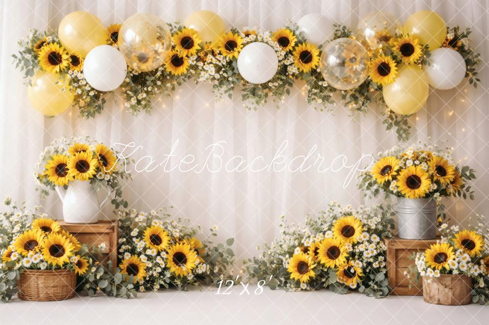 Kate Summer Sunflower Daisy Balloon Garland Printed Backdrop Designed by Vertigo Productions