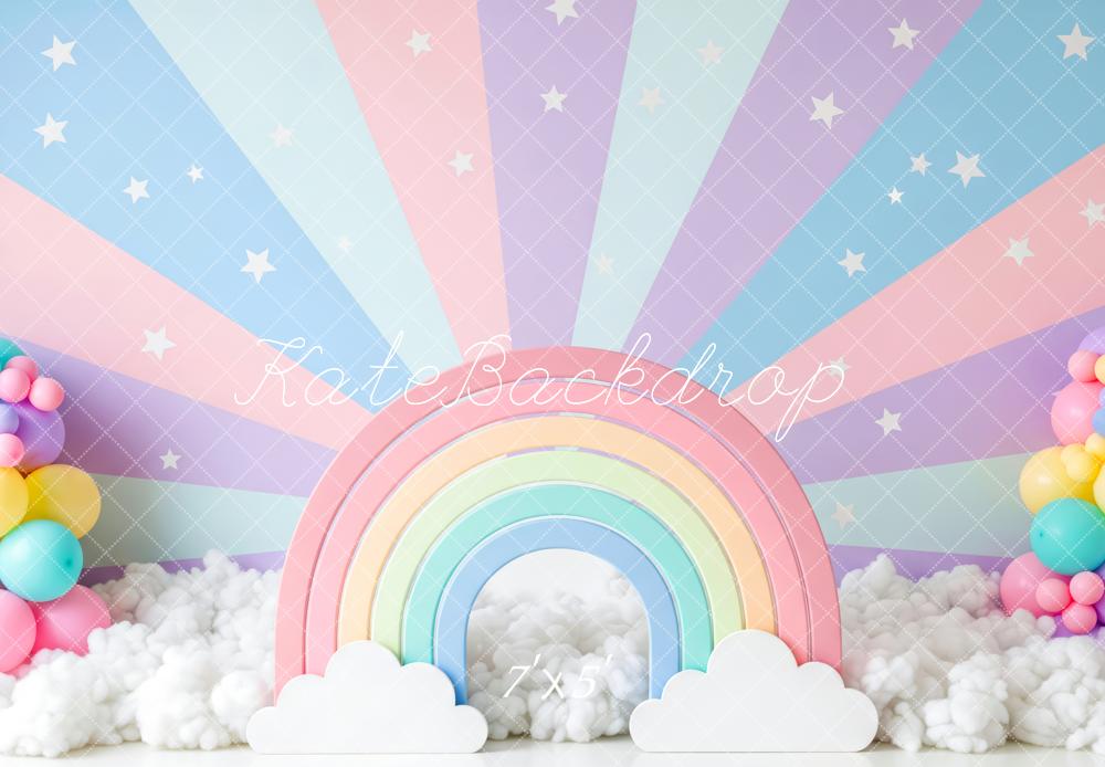 Kate Cake Smash Pastel Rainbow Clouds Balloons Starburst Backdrop Designed by Patty Roberts