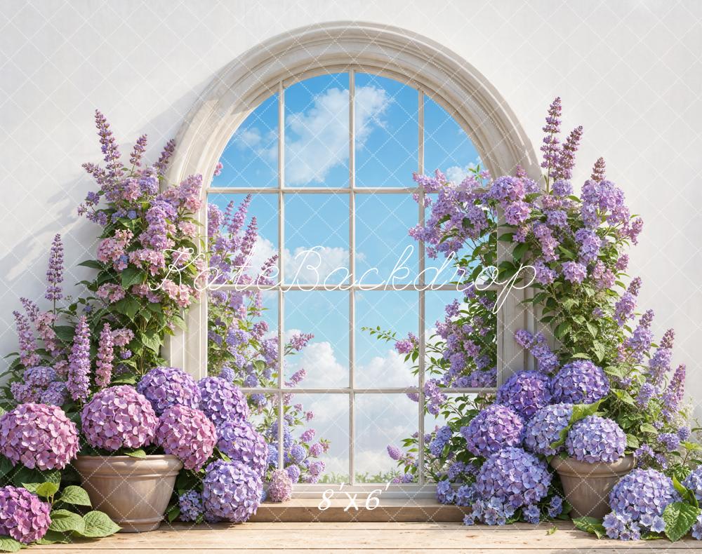 Kate Spring Purple Flower Arched Window Sky Backdrop Designed by Emetselch