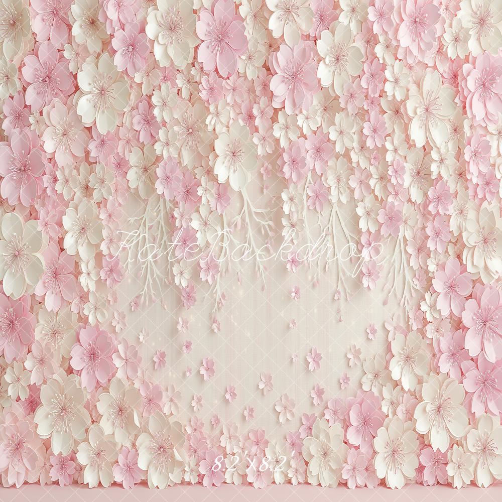 Kate Pink Paper Flower Wall Printed Backdrop Designed by Angela Miller