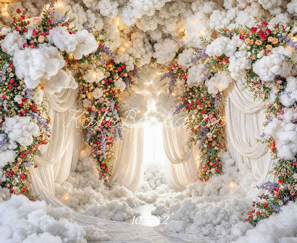 Kate Dream Flower Arch Clouds White Drapes Printed Backdrop Designed by Mini MakeBelieve