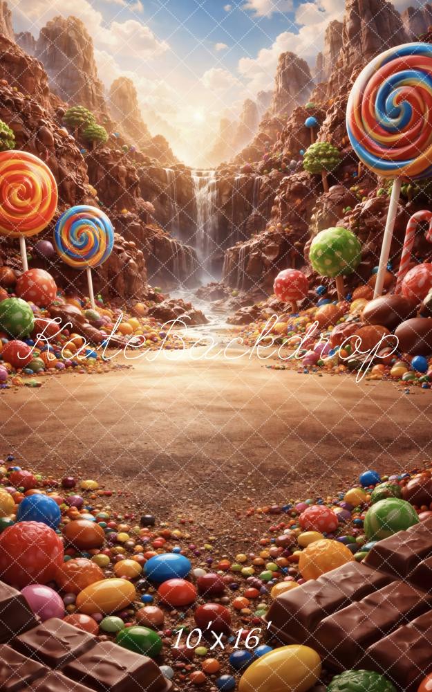 Kate Sweep Candy Mountains Waterfall Lollipops Chocolate Printed Backdrop Designed by Vertigo Productions