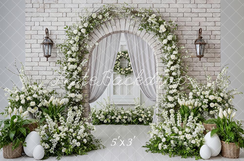 Kate Spring Flower Arch White Brick Wall Eggs Backdrop Designed by Patty Roberts