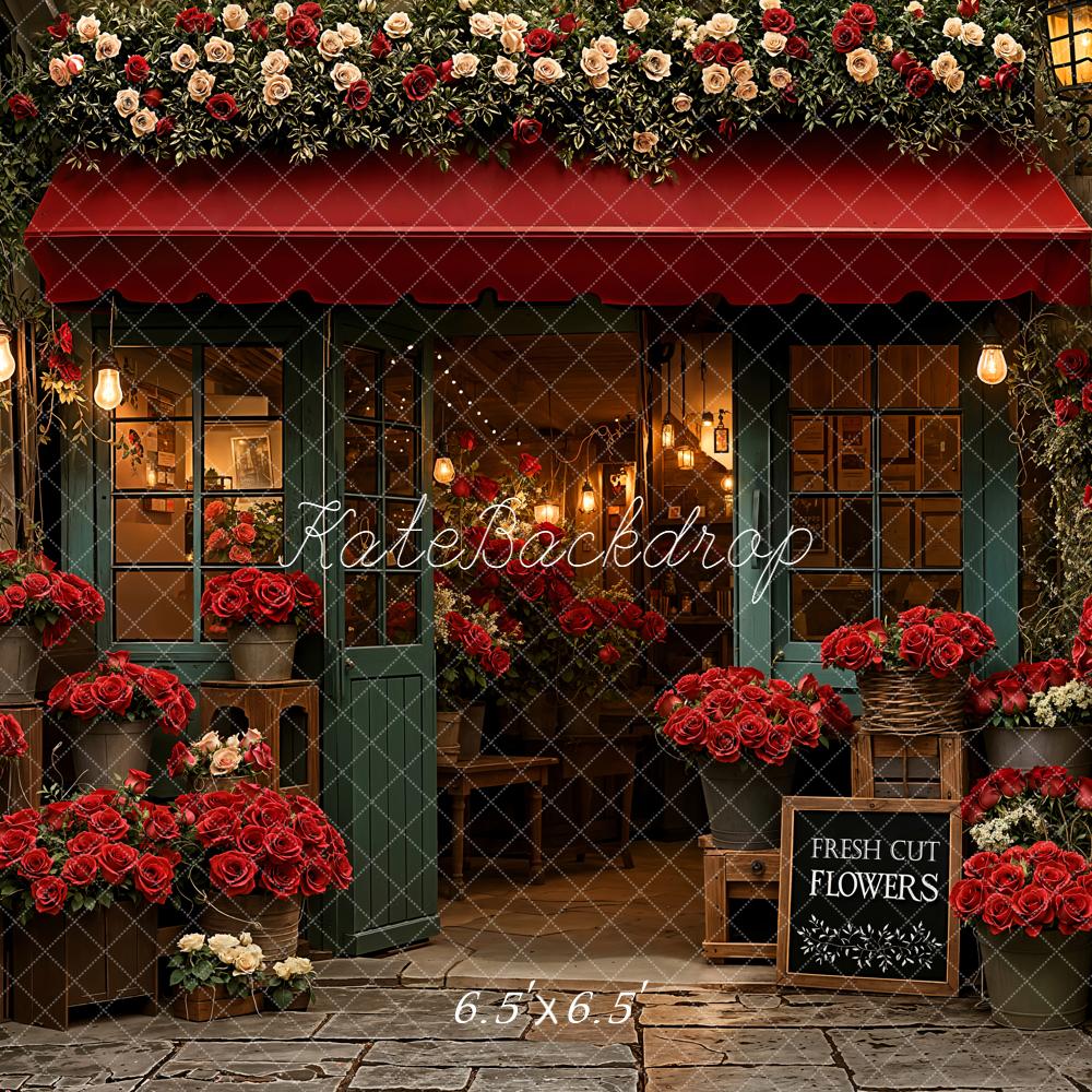Kate Valentine's Day Flower Shop Red Roses Storefront Backdrop Designed by Emetselch