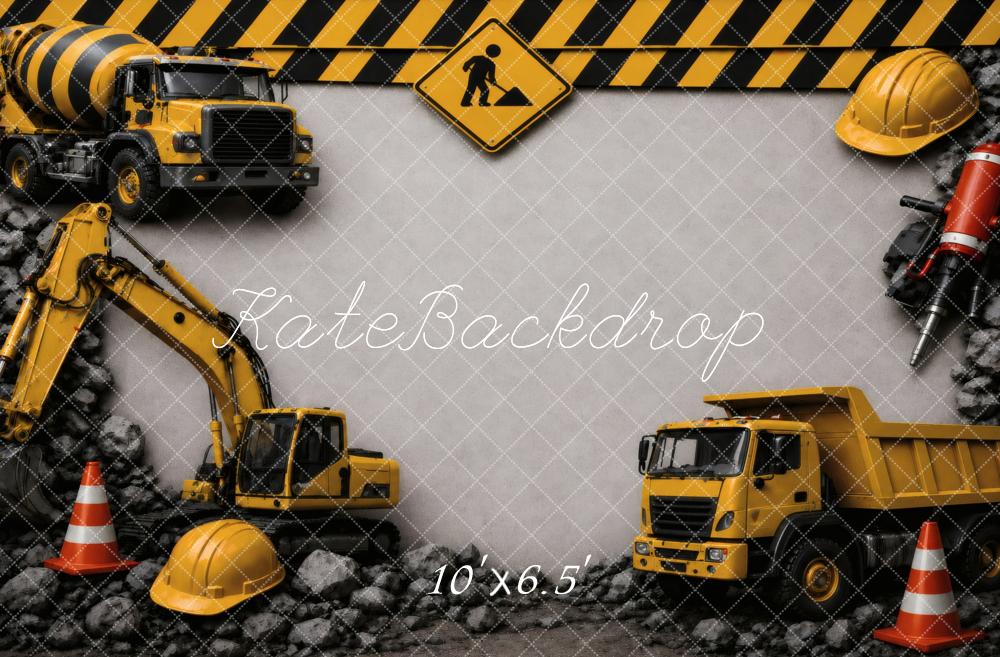 Kate Father's Day Construction Vehicles Hard Hat Traffic Cones Rocks Printed Backdrop Designed by Vertigo Productions