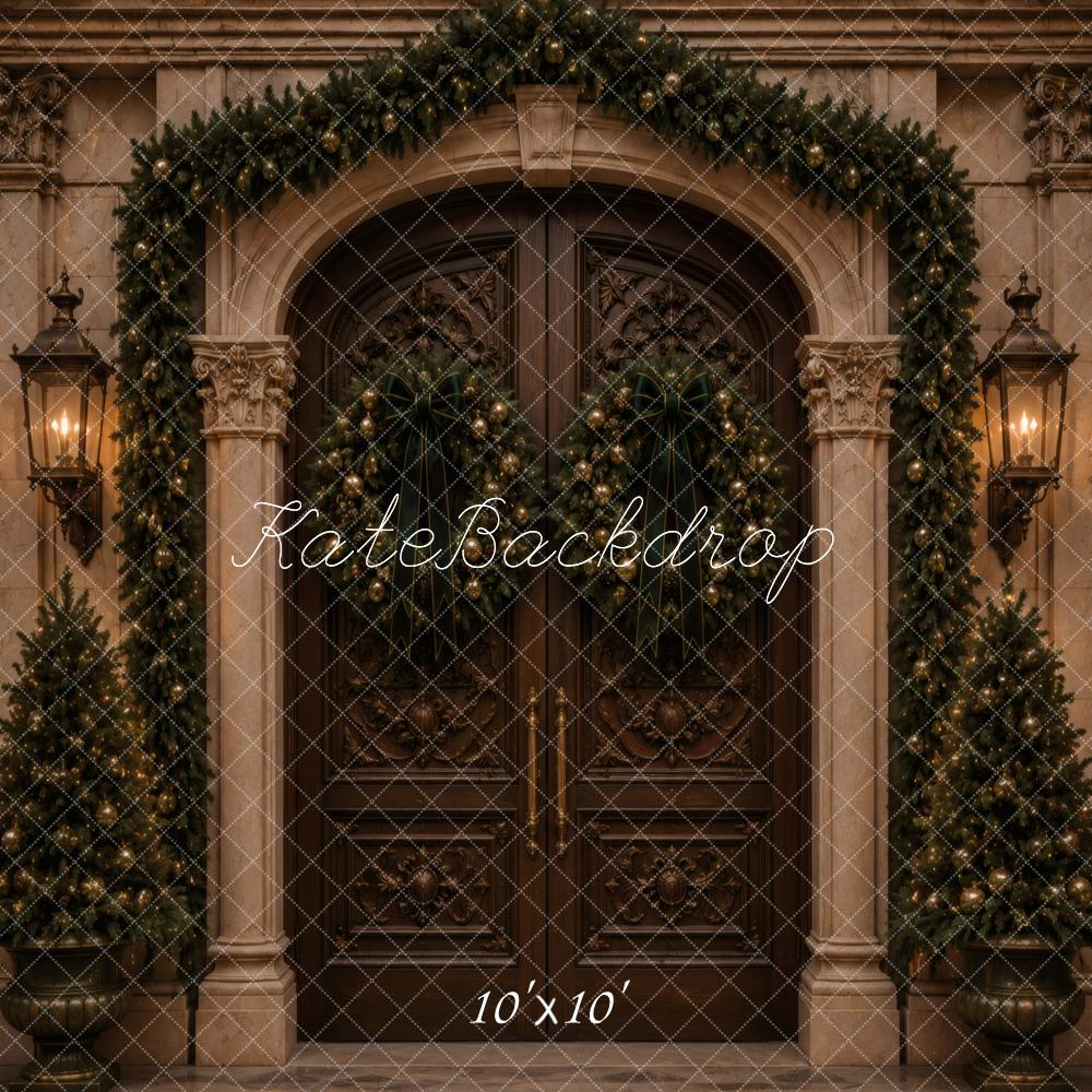 Kate Christmas Garland Wreaths Classic Double Doors Printed Backdrop Designed by Vertigo Productions