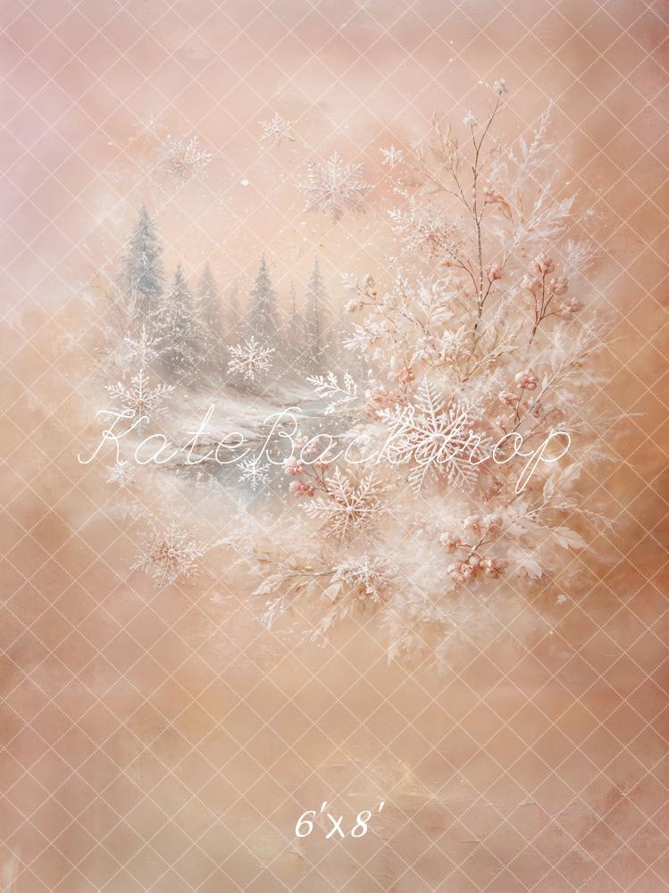 Kate Christmas Abstract Winter Floral Snowflakes Forest Printed Backdrop Designed by GQ