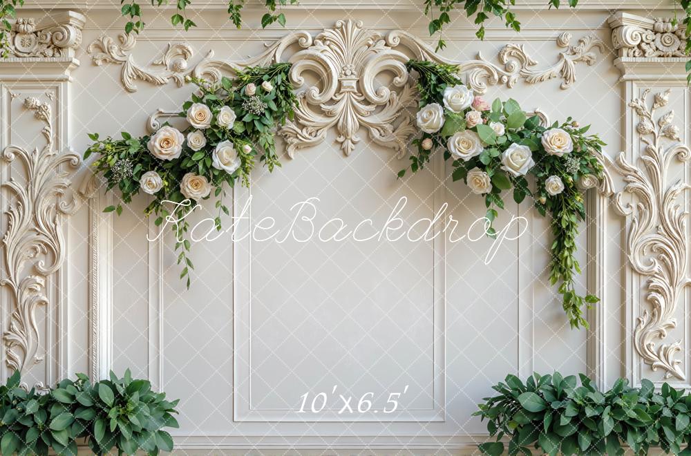 Kate Interior White Ornate Wall Rose Flower Arch Backdrop Designed by Mini MakeBelieve