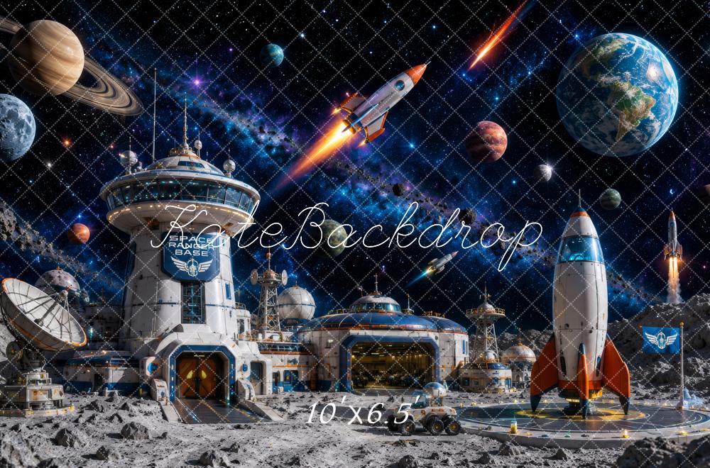 Kate Space Station Moon Base Rockets Printed Backdrop Designed by Megan Leigh Photography