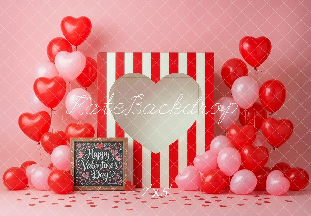 Kate Valentine's Day Heart Balloons Striped Booth Printed Backdrop Designed by Ashley Ward