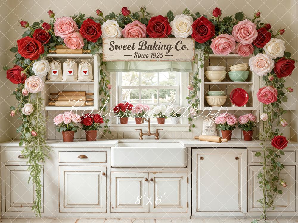 Kate Spring Vintage Kitchen Flower Arch Roses Backdrop Designed by Emetselch