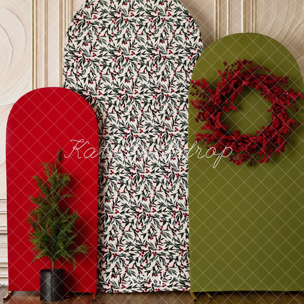 Kate Christmas Red Green Holly Berry Wreath Panels Printed Backdrop Designed by Mandy Ringe Photography
