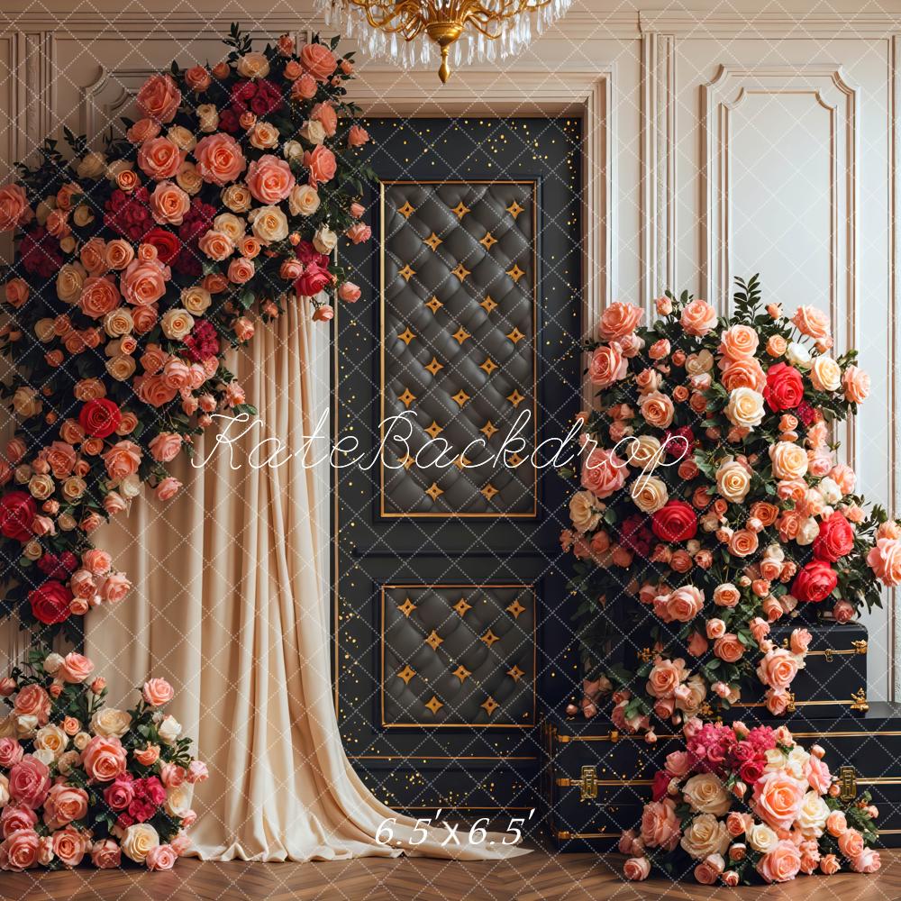Kate Spring Flower Arch Pink Roses Panel Door Backdrop Designed by Mini MakeBelieve