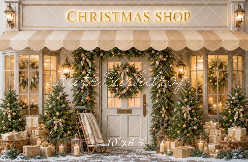 Kate Christmas Shop Storefront Sleigh Trees Gifts Printed Backdrop Designed by Emetselch