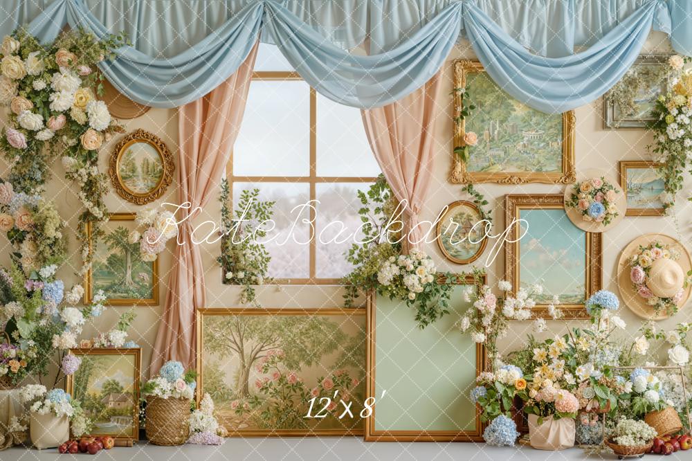 Kate Spring Floral Gallery Wall with Window and Pastel Frames Backdrop Designed by Emetselch