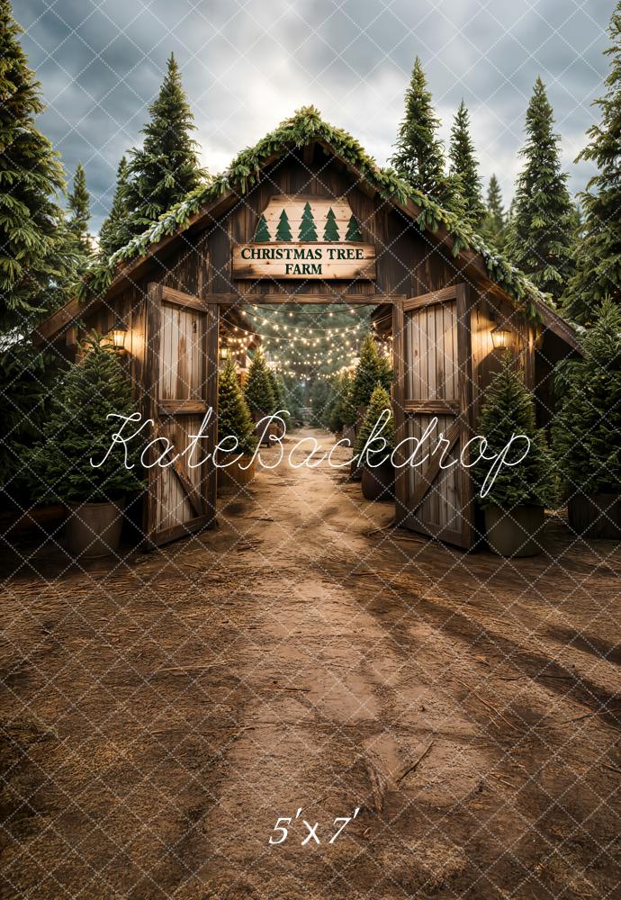 Kate Christmas Tree Farm Pine Forest Barn Backdrop Designed by Emetselch