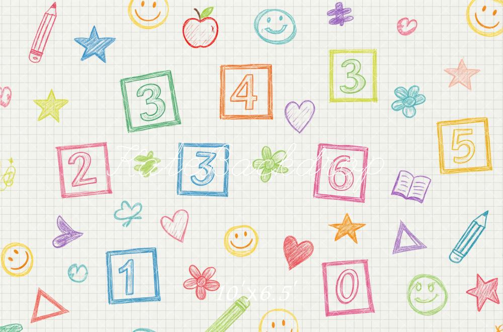 Kate Back To School Doodle Numbers and Shapes Printed Backdrop Designed by Patty Roberts