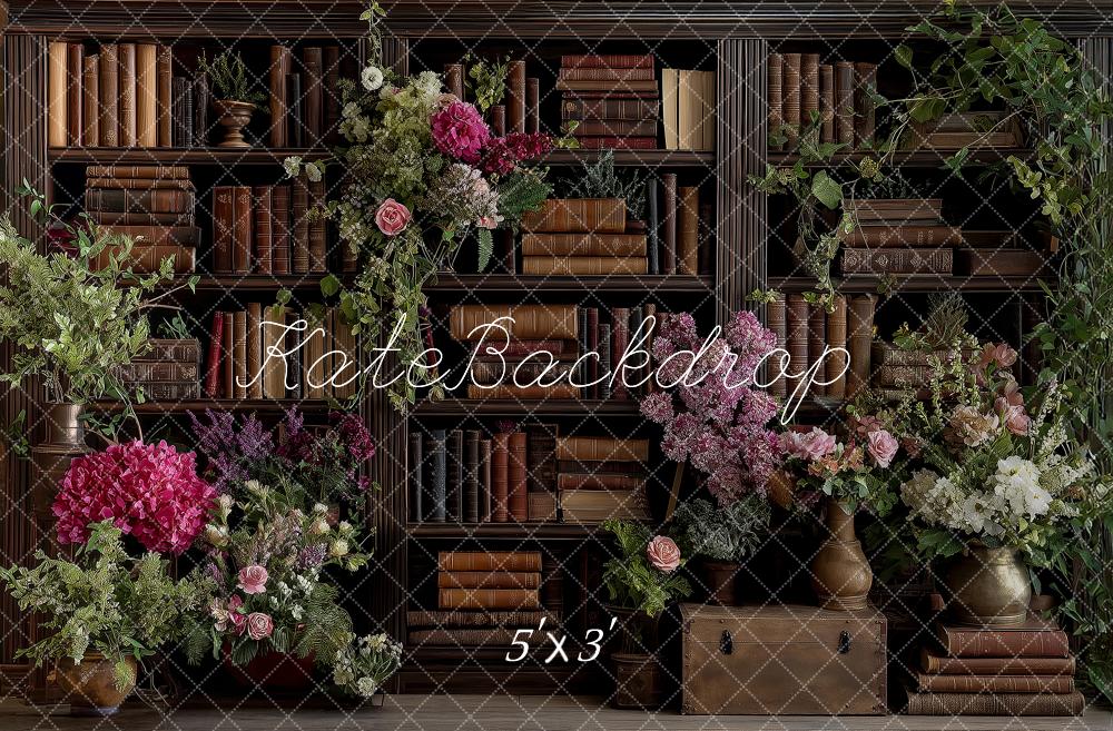 Kate Bookshelf Flower Arch Printed Backdrop Designed by Angela Miller