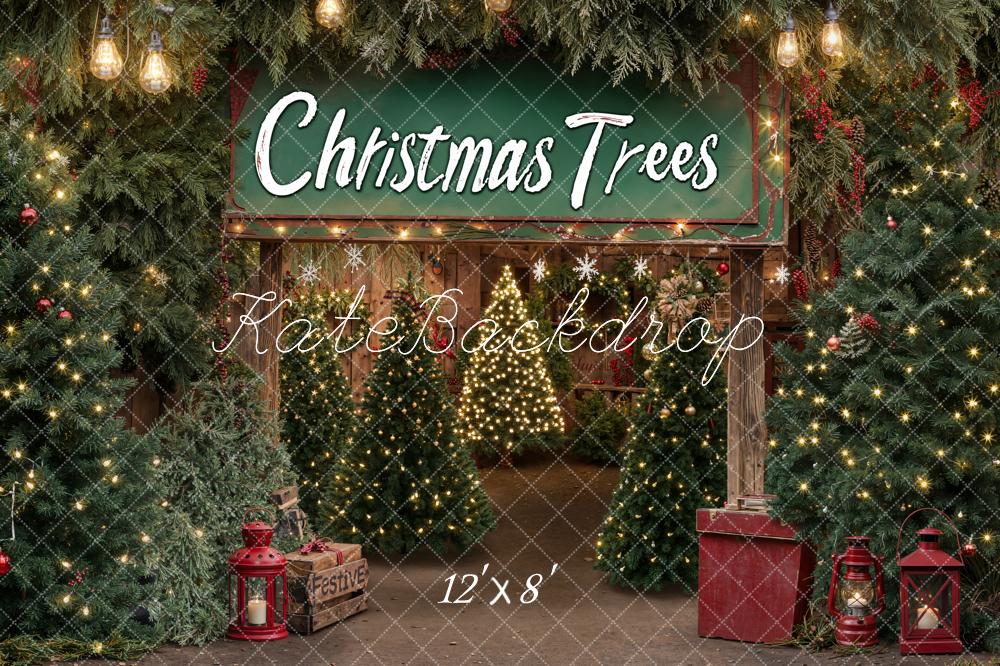 Kate Christmas Trees Rustic Lanterns Barn Backdrop Designed by Emetselch