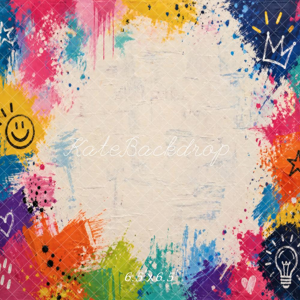 Kate School Colorful Graffiti Doodle Paint Splash Printed Backdrop Designed by Vertigo Productions
