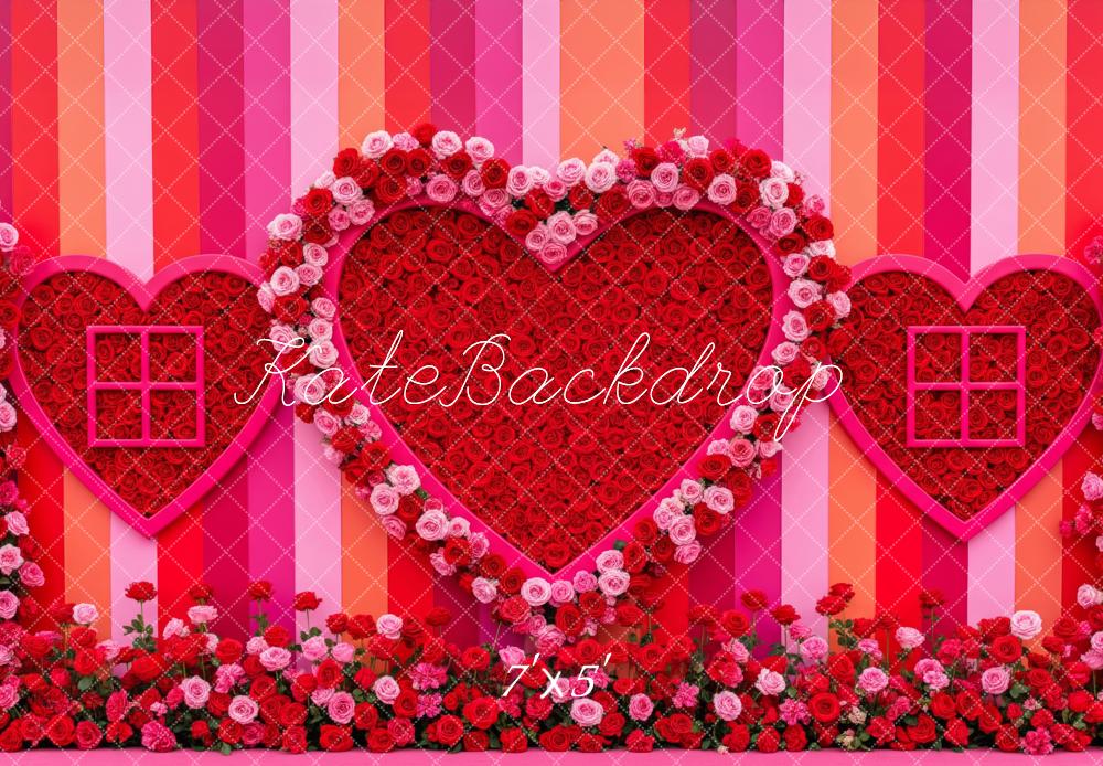 Kate Valentine's Day Heart Roses Striped Wall Backdrop Designed by Patty Roberts