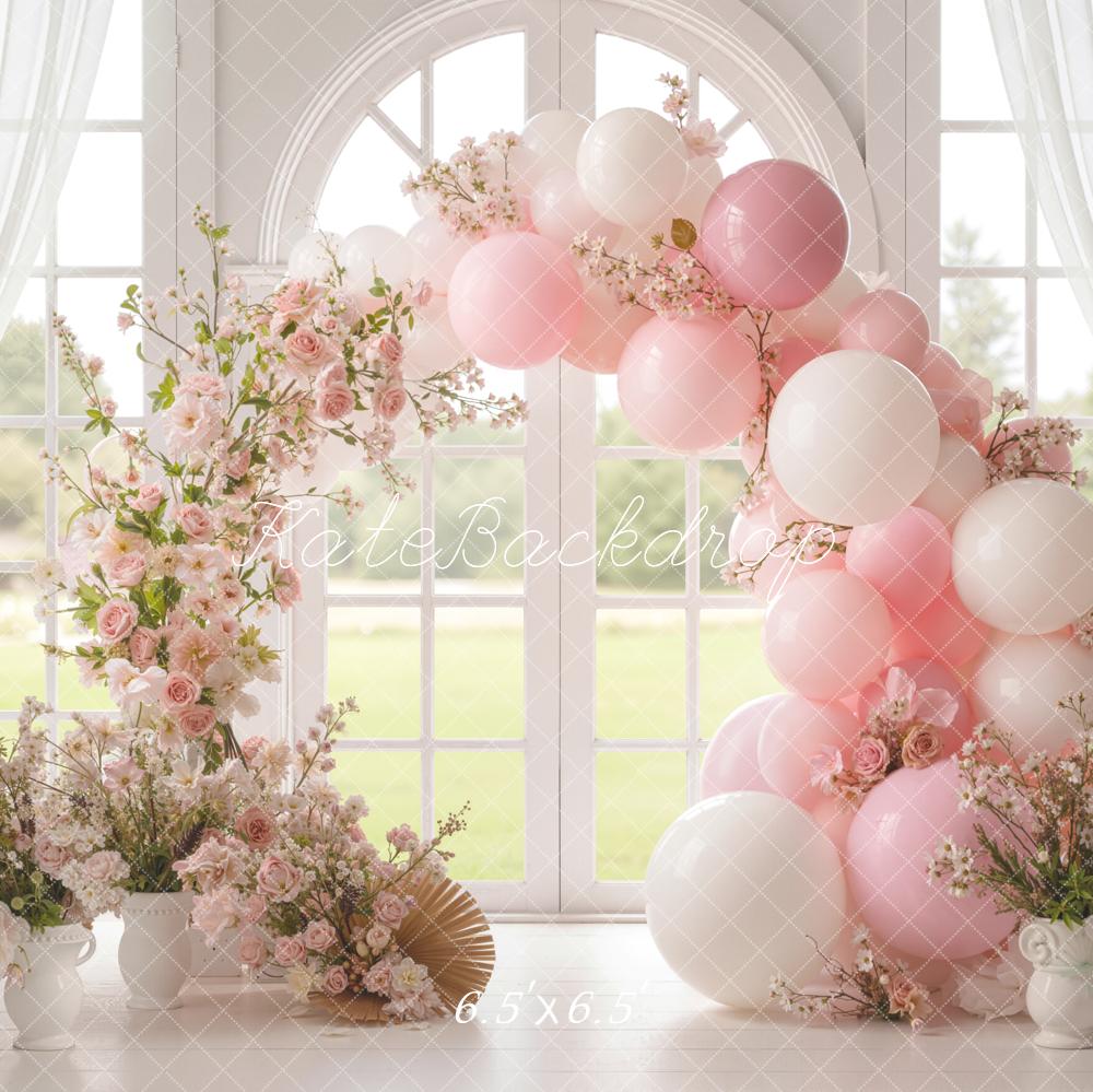 Kate Spring Pink Flower Arch Balloon Window Backdrop Designed by Emetselch