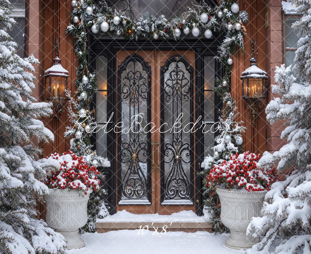 Kate Christmas Snowy Door Garland Retro Backdrop Designed by Emetselch