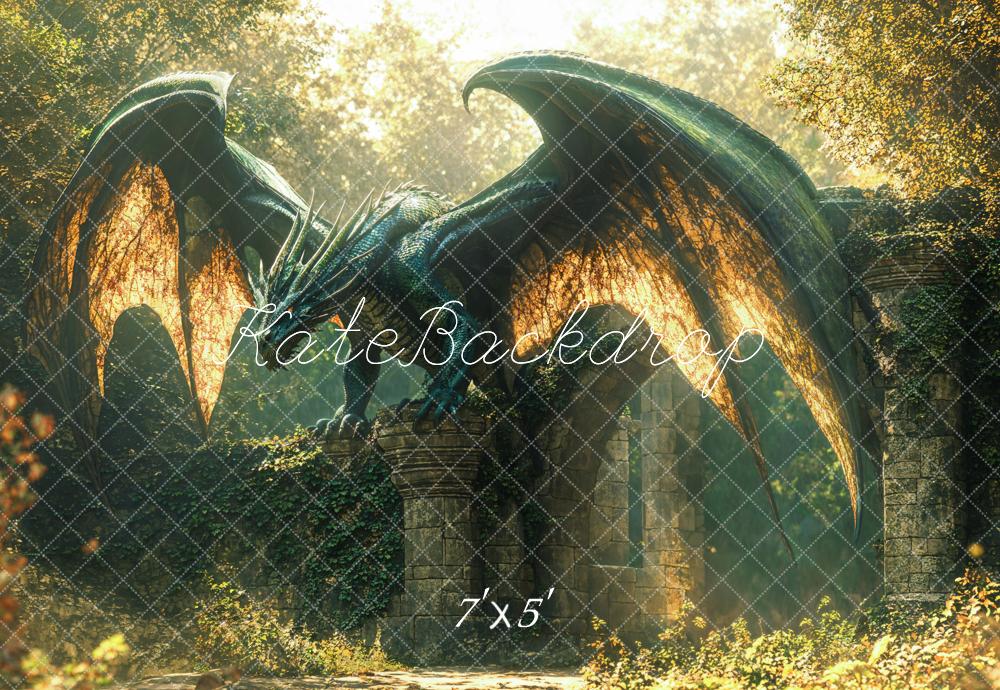 Mystical Dragon Ruins Fantasy Backdrop