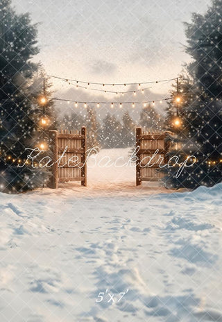Kate Winter Wonderland Gate Snow Printed Backdrop Designed by Emetselch