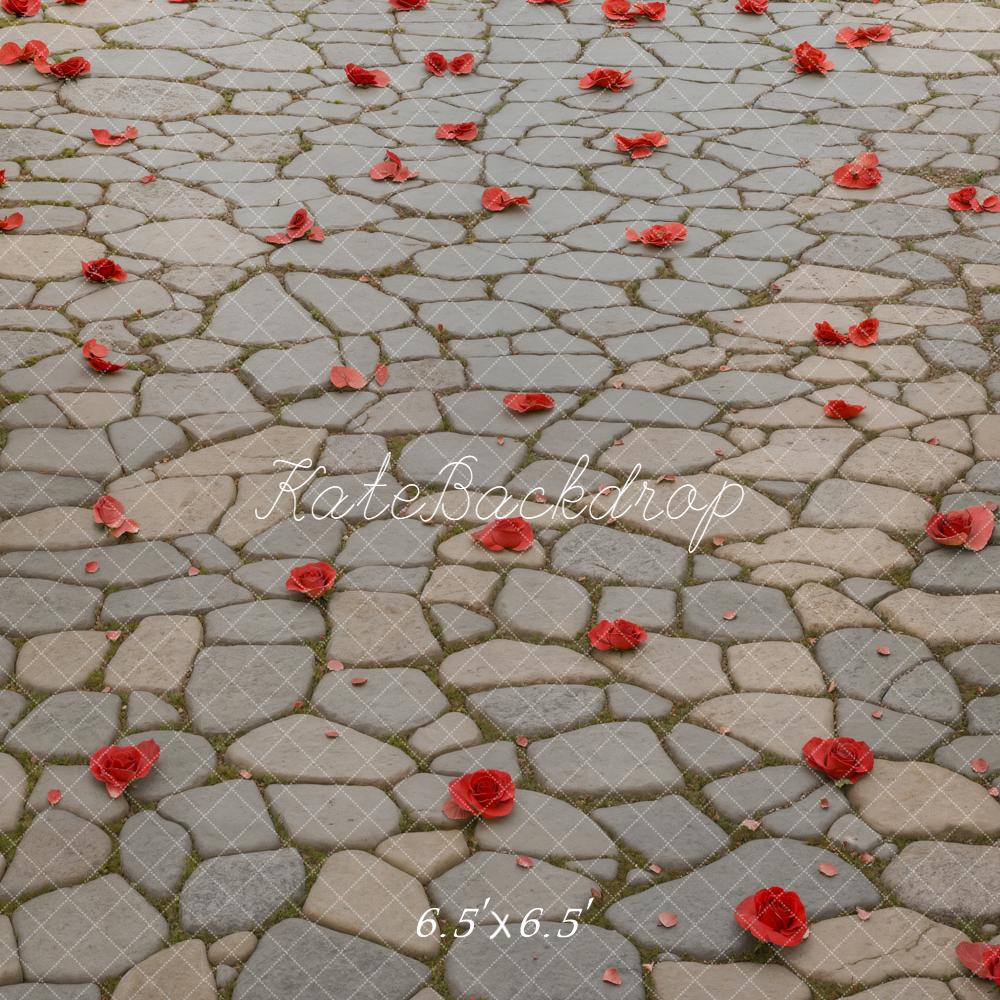 Kate Cobblestone Floor With Red Rose Petals Backdrop Designed by Kate Image