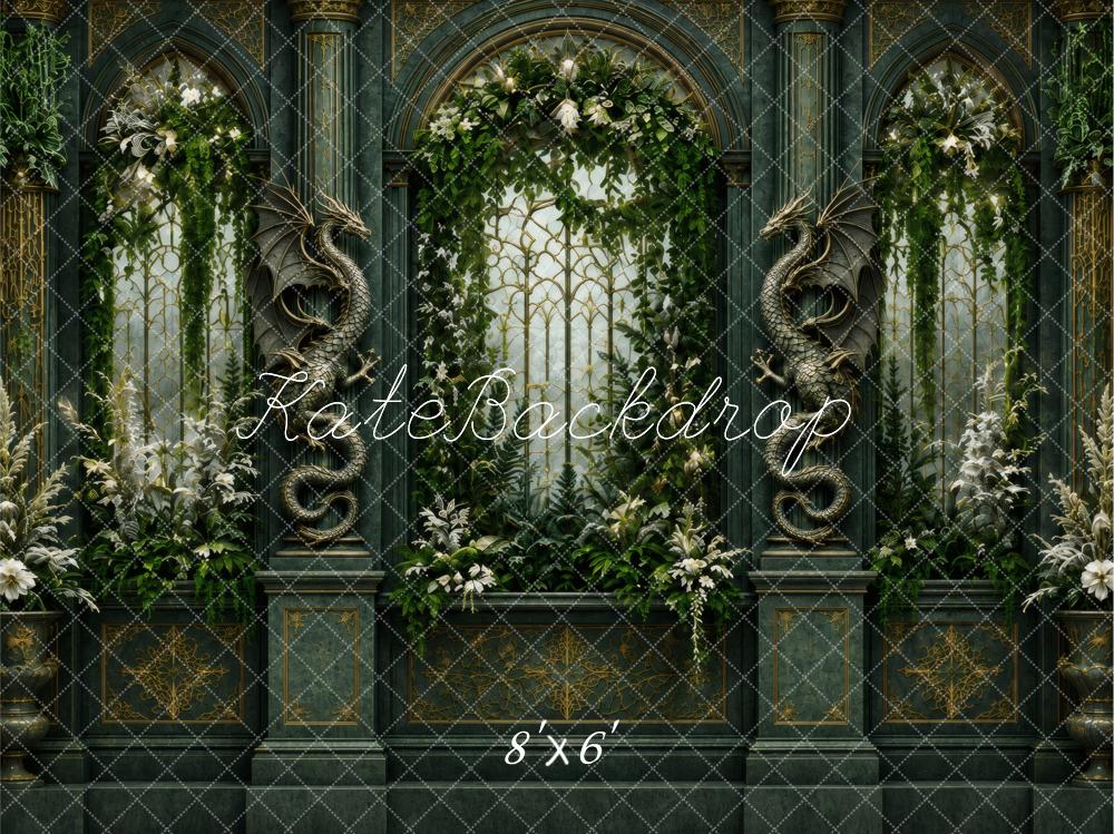 Kate Fantasy Dragon Gothic Arch Window Garden Printed Backdrop Designed by Vertigo Productions