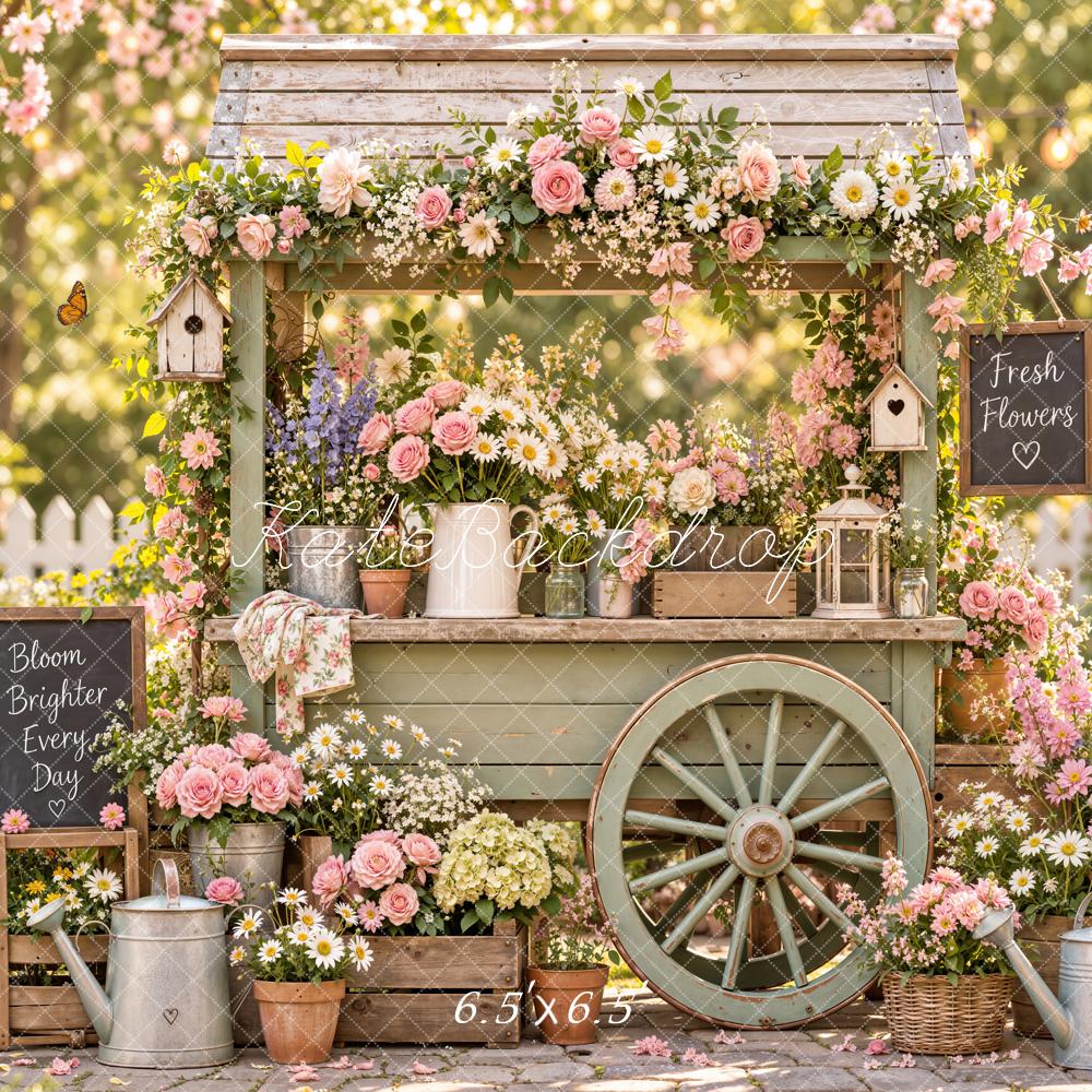 Kate Spring Flower Cart Rustic Garden Printed Backdrop Designed by Emetselch