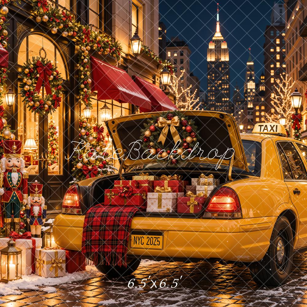 Lightning Deal Kate Christmas Urban Yellow Taxi Gift City Street Shop Printed Backdrop Designed by Emetselch
