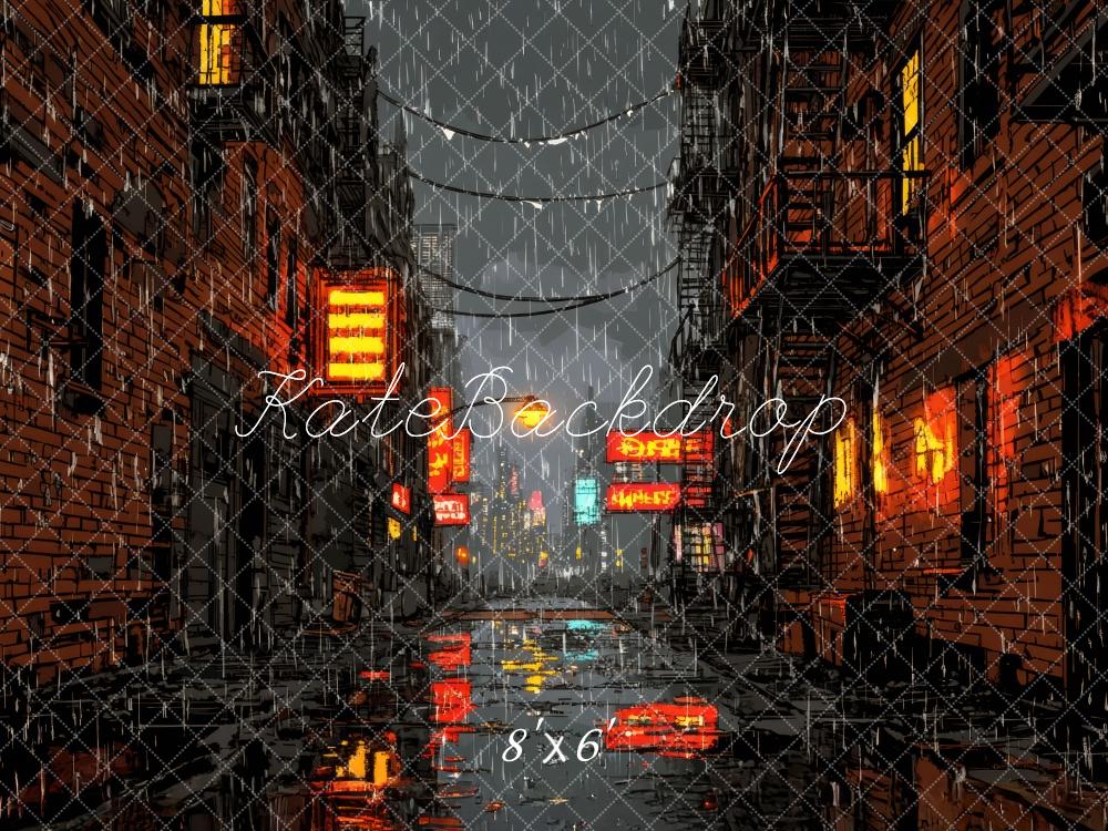 Comic Book Rain Alley Illustratie Foto Achtergrond Designed by Mini MakeBelieve