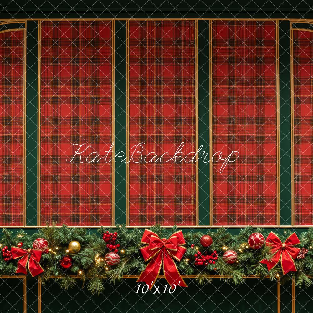 Kate Christmas Red Plaid Garland Bows Backdrop Designed by Patty Roberts