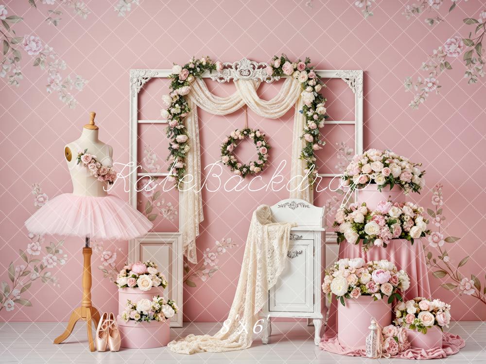 Kate Pink Flower Arch Ballerina Decor Printed Backdrop Designed by Patty Roberts
