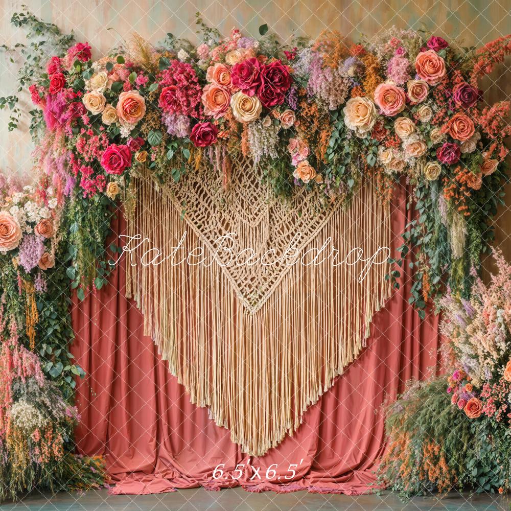 Kate Boho Flower Arch Macrame Curtains Backdrop Designed by Emetselch