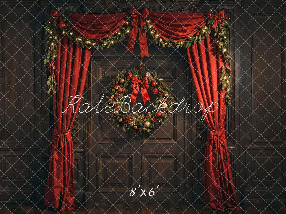 Kate Christmas Wreath Red Curtain Door Backdrop Designed by Emetselch