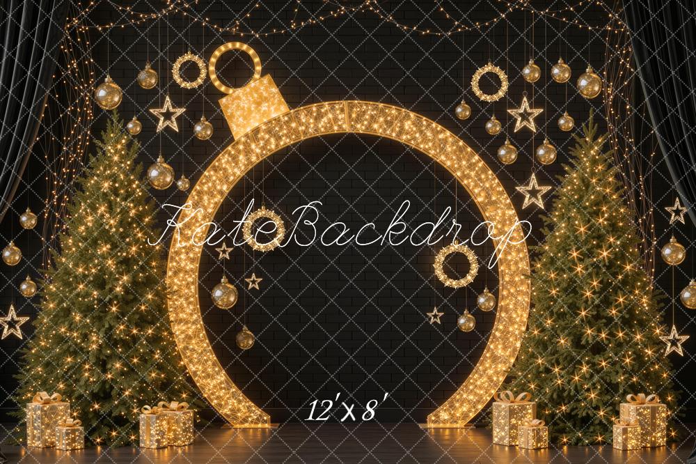 Kate Christmas Illuminated Ornament Black Wall Trees Stars Printed Backdrop Designed by Mini MakeBelieve