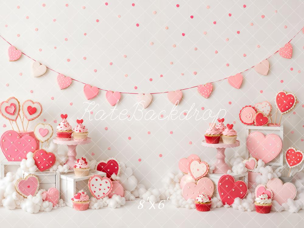 Kate Valentine's Day Birthday Pink Heart Cupcake Dessert Table Printed Backdrop Designed by Emetselch