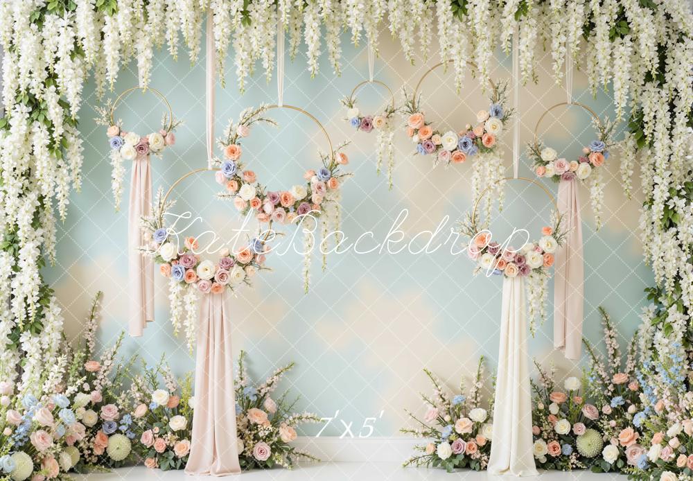 Kate Spring Flower Arch Pastel Floral Hoop Rings Backdrop Designed by