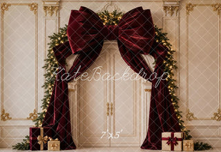 Kate Christmas Burgundy Velvet Bow Garland Arch Printed Backdrop Designed by Vertigo Productions