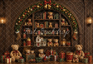 Kate Christmas Toys Room Teddy Bears Arch Bookshelf Gifts Printed Backdrop Designed by Emetselch